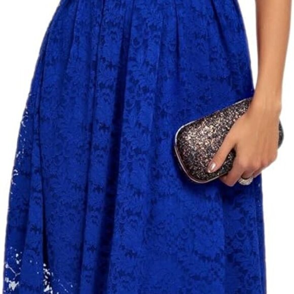 Women's Lace Spaghetti Strap V Neck A Line Dress for Evening Wedding Party - Picture 5 of 6